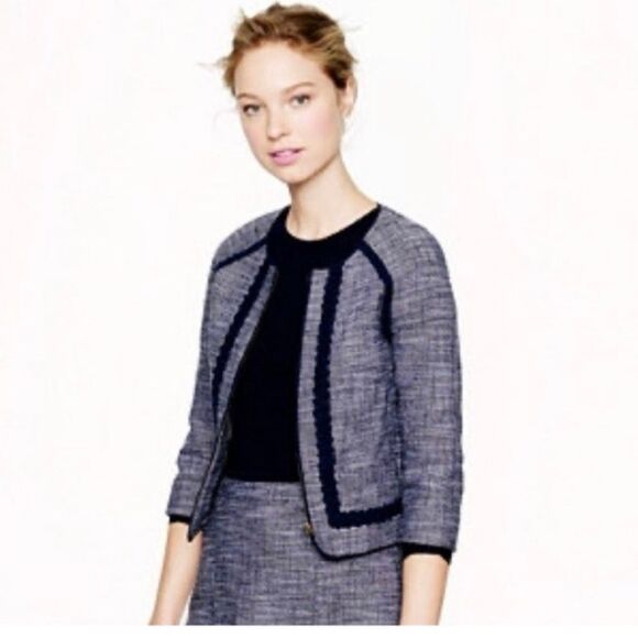J. Crew Women's Blazer Size 10 Navy Blue Tweed Cropped Workwear - Picture 1 of 6